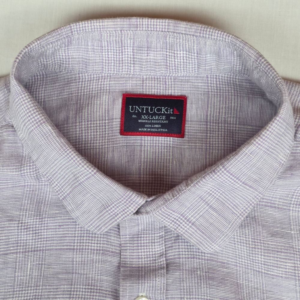 UNTUCKit Torontel WR Button Down Shirt Mens XXL Purple Plaid 100% Linen